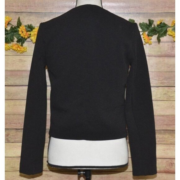 Mango Suit Black Open Front Crop Jacket Size XS Pockets Ribbed Career Casual - Picture 7 of 10